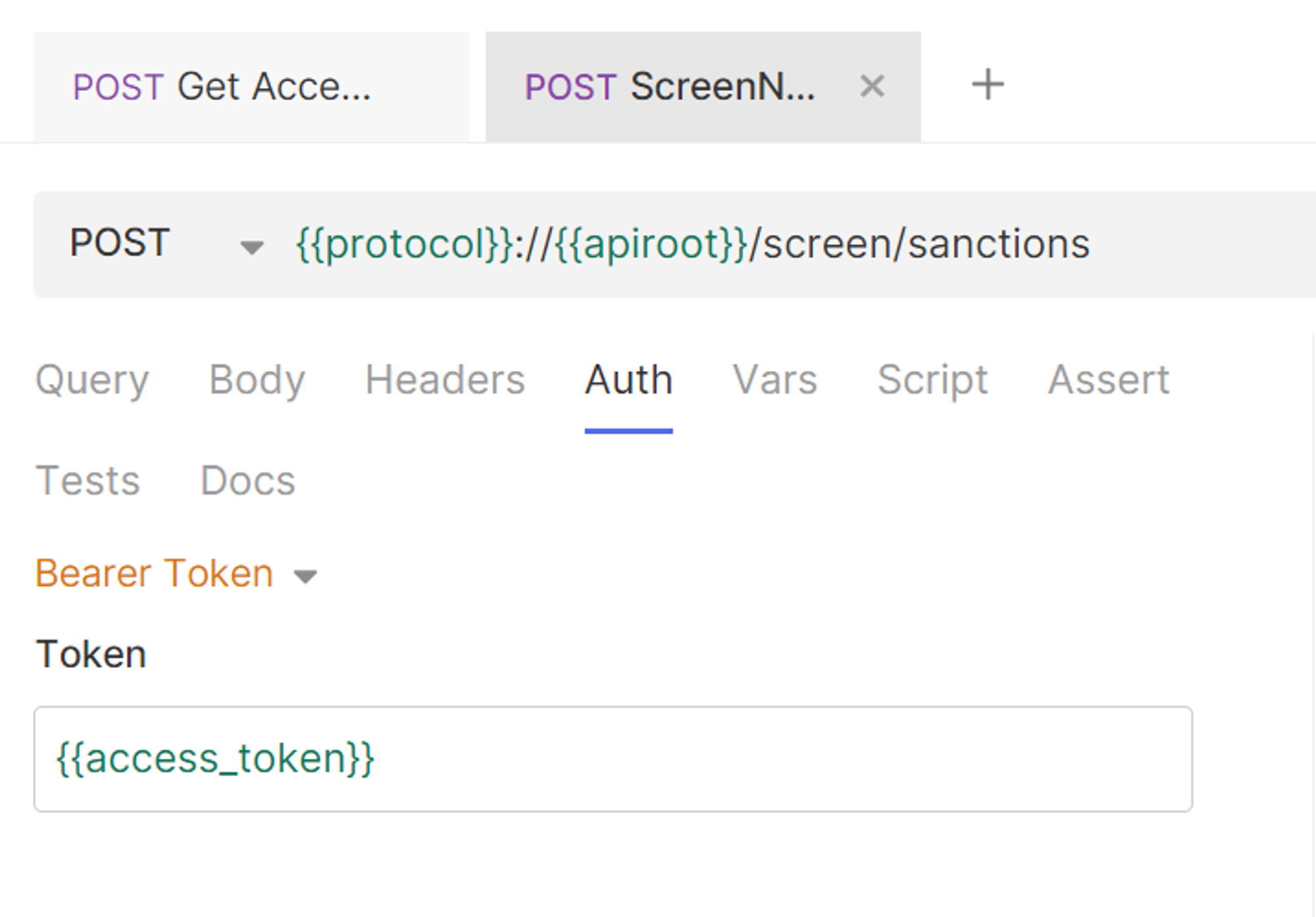 Bruno Auth tab set to Bearer Token with the {{access_token}} variable
